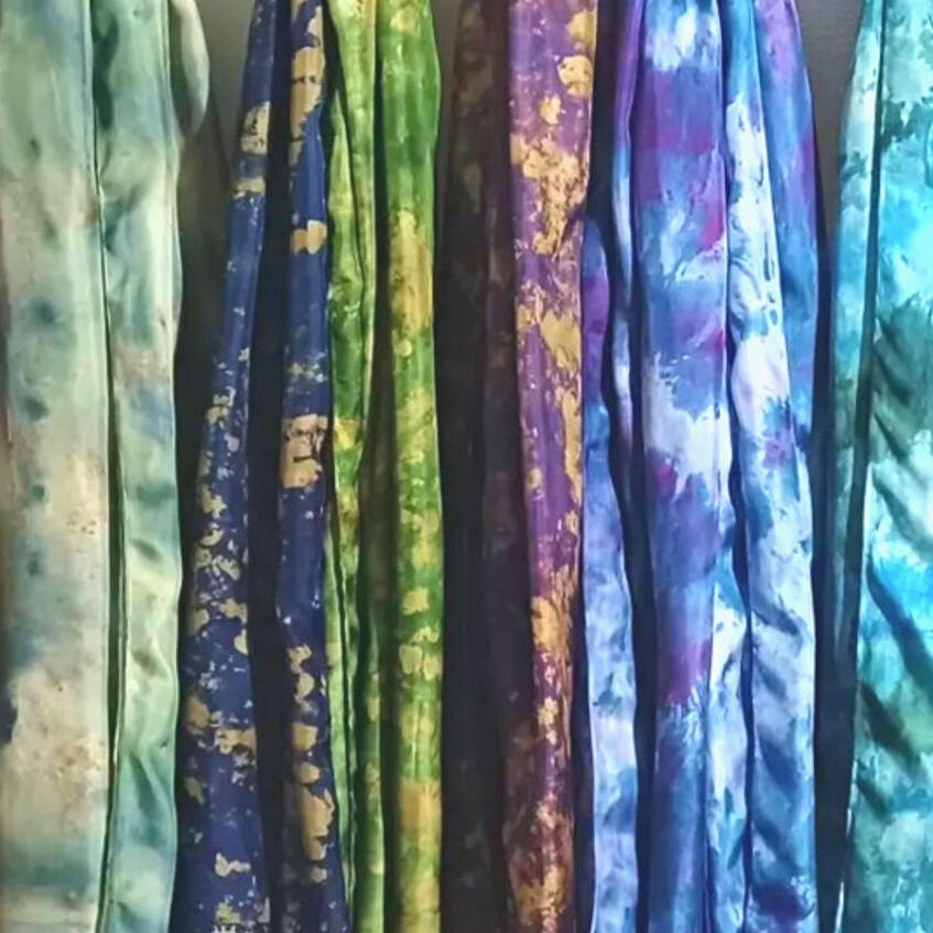 hand dyed botanical print silk scarves